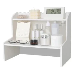 Hyllor>Skrivbordshylla med trädisplay Skrivbord Flerlagers förvaringsställ Mini bokhylla Kosmetika Organizer S