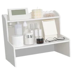 Hyllor>Skrivbordshylla med trädisplay Skrivbord Flerlagers förvaringsställ Mini bokhylla Kosmetika Organizer S