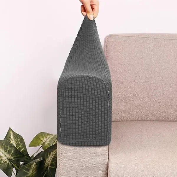 Soffor>Skydd för soffa armstöd, soffskydd, halkfria premium stretchbara överdrag (Mörkgrå)
