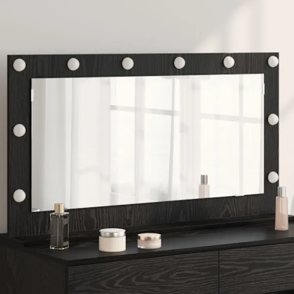 vidaXL Sminkbord>Smink Spegel Svart Ek 100 x 55 x 18 cm Glas och konstruerat trä