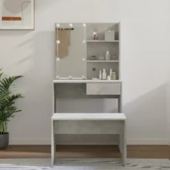 vidaXL Sminkbord>Sminkbord LED betonggrå konstruerat trä