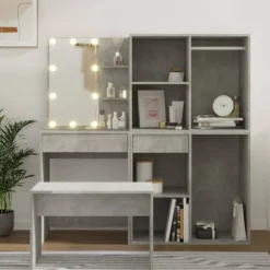 vidaXL Sminkbord>Sminkbord LED betonggrå konstruerat trä