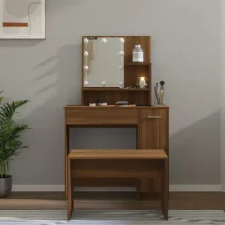 vidaXL Sminkbord>Sminkbord LED brun ek konstruerat trä