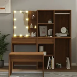 vidaXL Sminkbord>Sminkbord LED brun ek konstruerat trä
