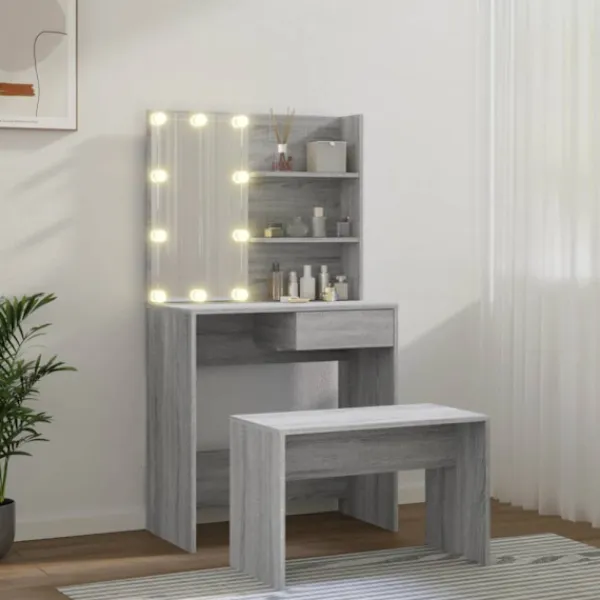 vidaXL Sminkbord>Sminkbord LED grå sonoma konstruerat trä