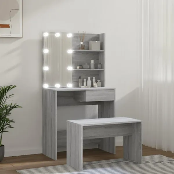 vidaXL Sminkbord>Sminkbord LED grå sonoma konstruerat trä