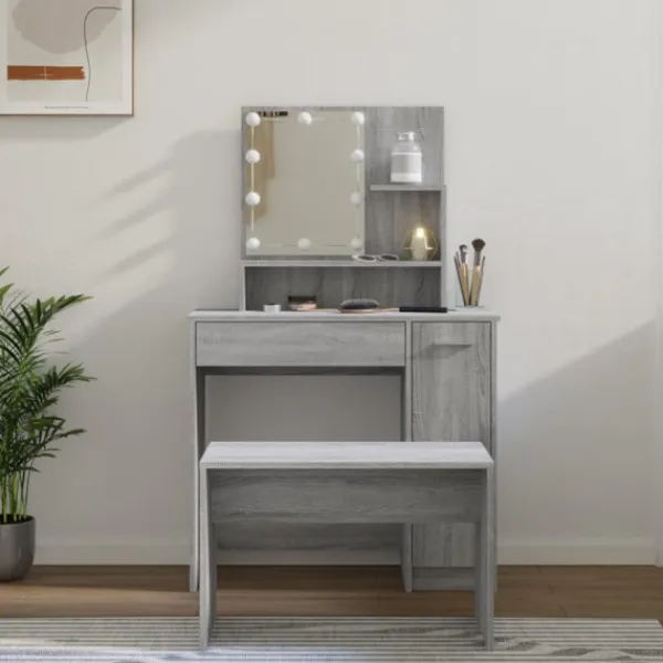 vidaXL Sminkbord>Sminkbord LED grå sonoma konstruerat trä