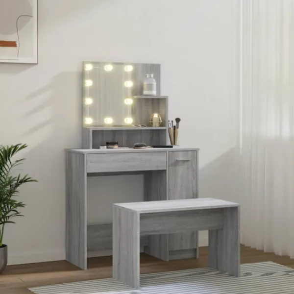 vidaXL Sminkbord>Sminkbord LED grå sonoma konstruerat trä