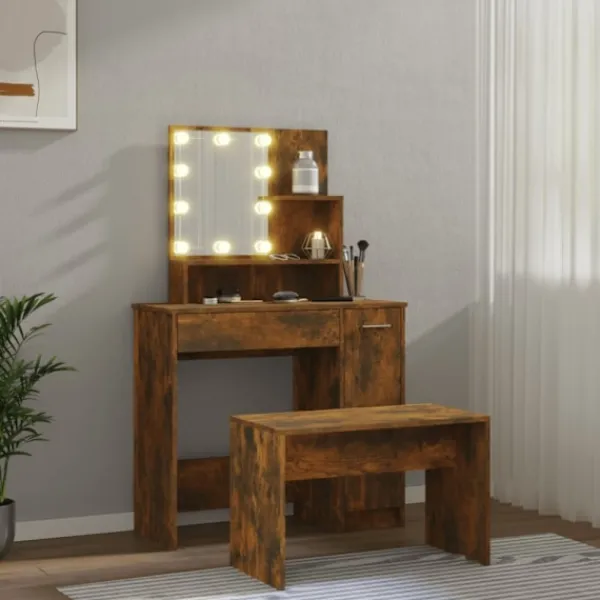 vidaXL Sminkbord>Sminkbord LED rökfärgad ek konstruerat trä