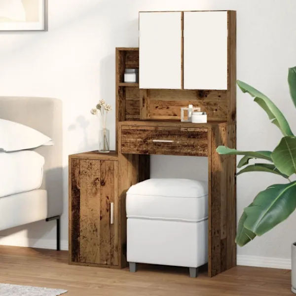 vidaXL Sminkbord>Sminkbord med låda Gammalt trä 80 x 35 x 132 cm Konstruerat trä