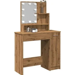 vidaXL Sminkbord>Sminkbord med LED artisan ek 86,5x35x136 cm
