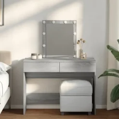 vidaXL Sminkbord>Sminkbord med LED grå sonoma 100x40x130 cm