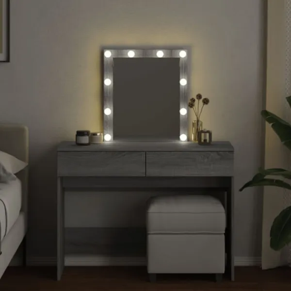 vidaXL Sminkbord>Sminkbord med LED grå sonoma 100x40x130 cm