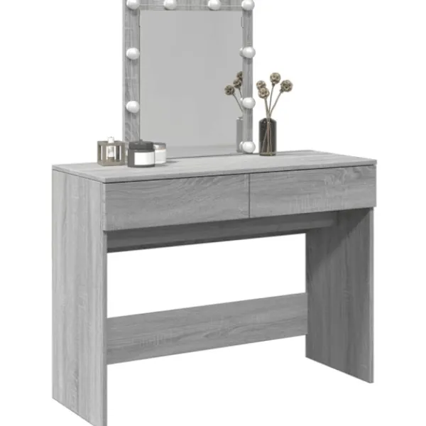 vidaXL Sminkbord>Sminkbord med LED grå sonoma 100x40x130 cm