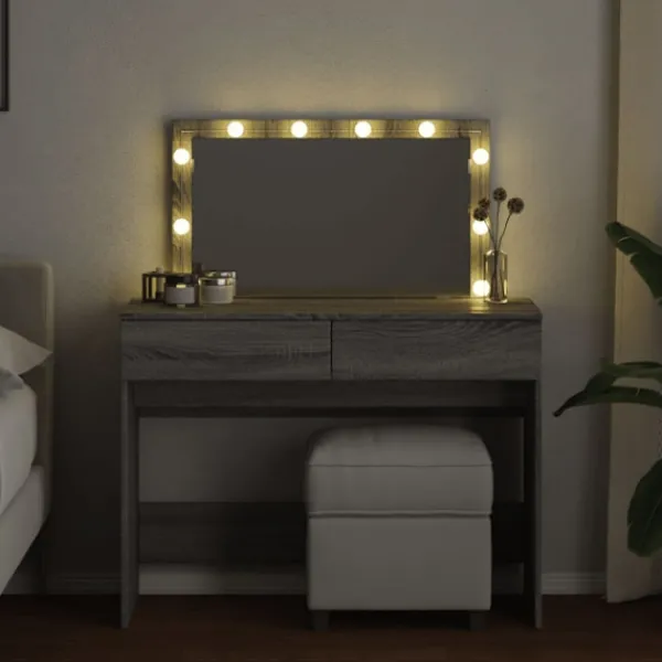 vidaXL Sminkbord>Sminkbord med LED grå sonoma 100x40x120 cm