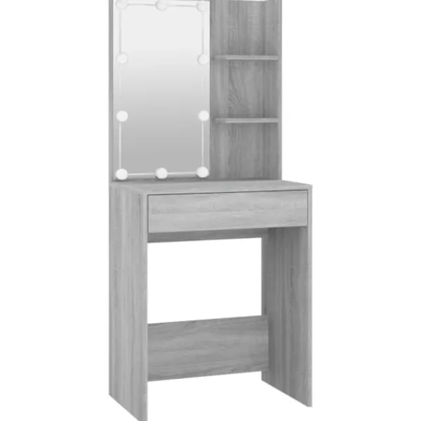 vidaXL Sminkbord>Sminkbord med LED grå sonoma 60x40x140 cm