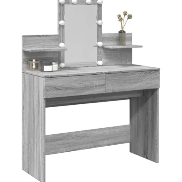 vidaXL Sminkbord>Sminkbord med LED grå sonoma 100x40x130 cm