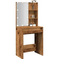vidaXL Sminkbord>Sminkbord med LED åldrat trä 60x40x140 cm