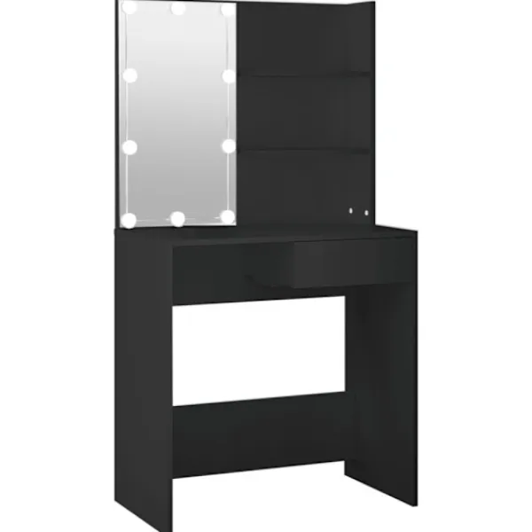vidaXL Sminkbord>Sminkbord med LED svart 74,5x40x141 cm