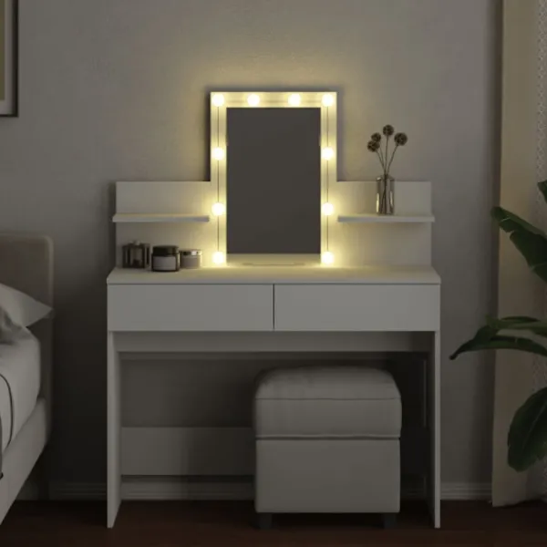 vidaXL Sminkbord>Sminkbord med LED vit 100x40x130 cm