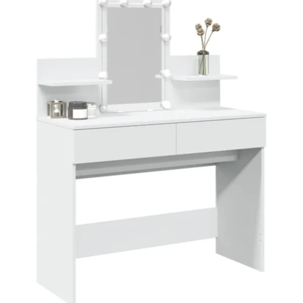 vidaXL Sminkbord>Sminkbord med LED vit 100x40x130 cm