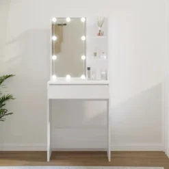 vidaXL Sminkbord>Sminkbord med LED vit 60x40x140 cm