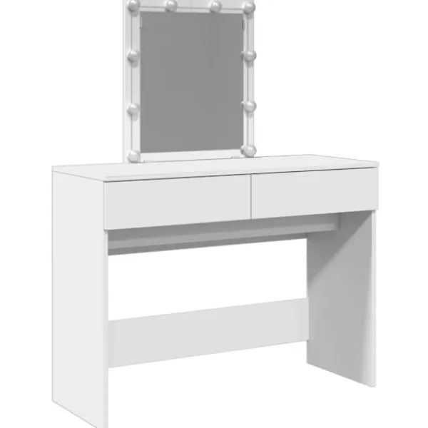 vidaXL Sminkbord>Sminkbord med LED vit 100x40x130 cm