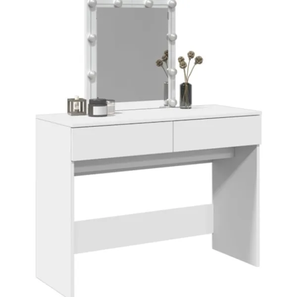 vidaXL Sminkbord>Sminkbord med LED vit 100x40x130 cm
