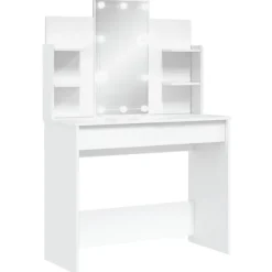 vidaXL Sminkbord>Sminkbord med LED vit 96x40x142 cm