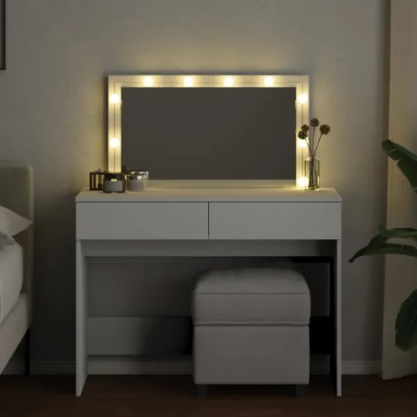 vidaXL Sminkbord>Sminkbord med LED vit 100x40x120 cm
