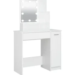 vidaXL Sminkbord>Sminkbord med LED vit 86,5x35x136 cm
