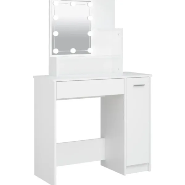 vidaXL Sminkbord>Sminkbord med LED vit 86,5x35x136 cm