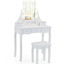 Northix Sminkbord>Sminkbord med LED-belysning & 5 lådor & pall sminkbord sminkbord vitt