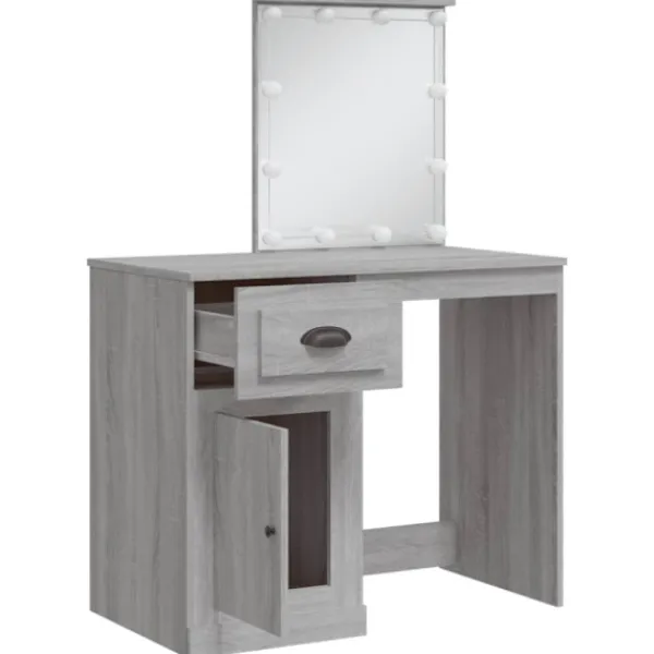 vidaXL Sminkbord>Sminkbord med LED-lampor grå sonoma 90x42x132,5 cm