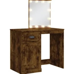 vidaXL Sminkbord>Sminkbord med LED-lampor rökfärgad ek 90x42x132,5 cm