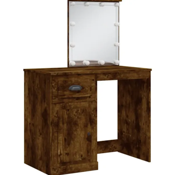 vidaXL Sminkbord>Sminkbord med LED-lampor rökfärgad ek 90x42x132,5 cm