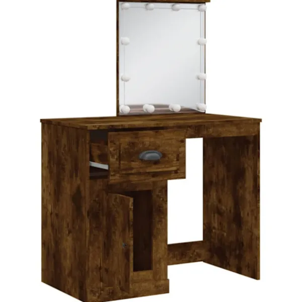 vidaXL Sminkbord>Sminkbord med LED-lampor rökfärgad ek 90x42x132,5 cm