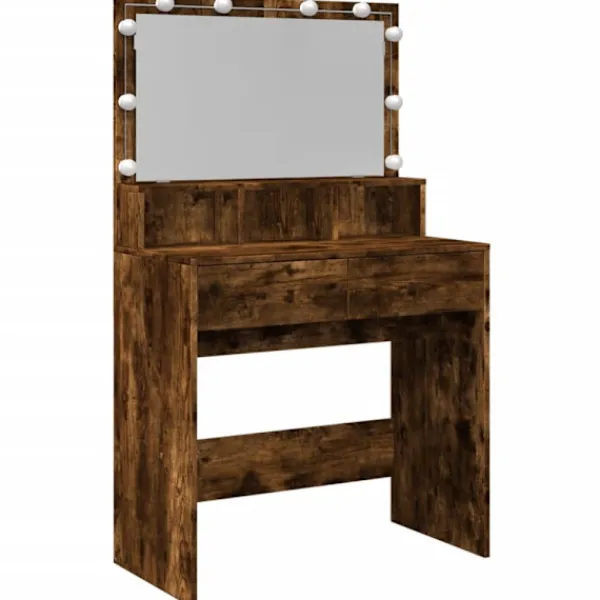 vidaXL Sminkbord>Sminkbord med LEDs rökfärgad ek 80x41x134,5 cm