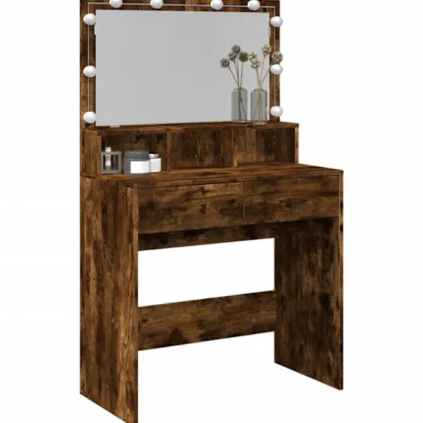 vidaXL Sminkbord>Sminkbord med LEDs rökfärgad ek 80x41x134,5 cm