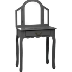 vidaXL Sminkbord>Sminkbord med pall grå 65x36x128 cm kejsarträ MDF