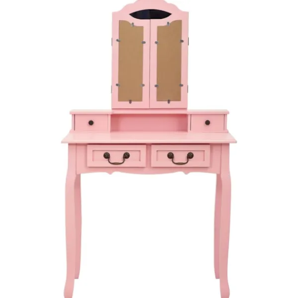 vidaXL Sminkbord>Sminkbord med pall rosa 80x69x141 cm paulowniaträ