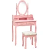 vidaXL Sminkbord>Sminkbord med pall rosa 75x69x140 cm paulowniaträ