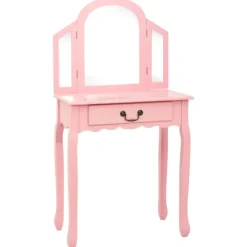 vidaXL Sminkbord>Sminkbord med pall rosa 65x36x128 cm kejsarträ MDF