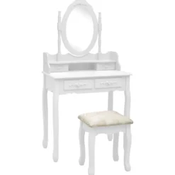 vidaXL Sminkbord>Sminkbord med pall vit 75x69x140 cm paulowniaträ