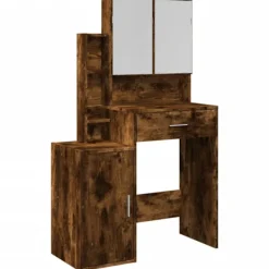 vidaXL Sminkbord>Sminkbord med skåp rökfärgad ek 80x35x132 cm
