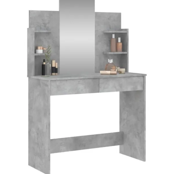 vidaXL Sminkbord>Sminkbord med spegel betonggrå 96x39x142 cm