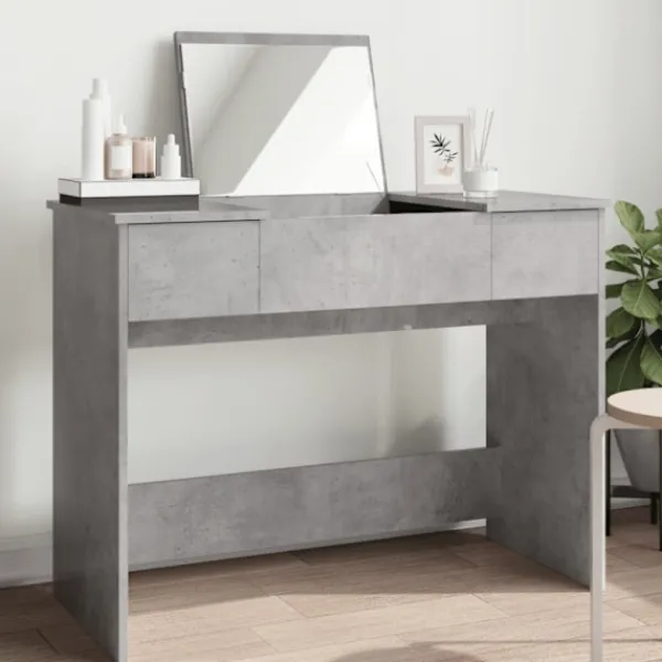 vidaXL Sminkbord>Sminkbord med spegel betonggrå 100x45x76 cm