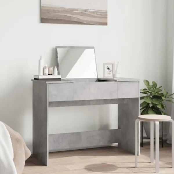 vidaXL Sminkbord>Sminkbord med spegel betonggrå 100x45x76 cm