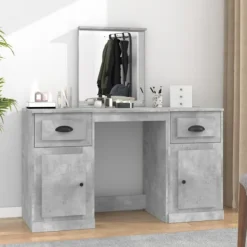 vidaXL Sminkbord>Sminkbord med spegel betonggrå 130x50x132,5 cm