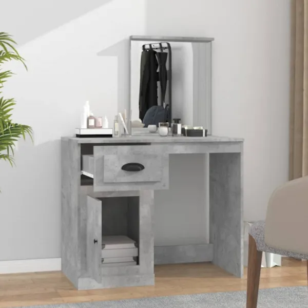 vidaXL Sminkbord>Sminkbord med spegel betonggrå 90x50x132,5 cm konstruerat trä
